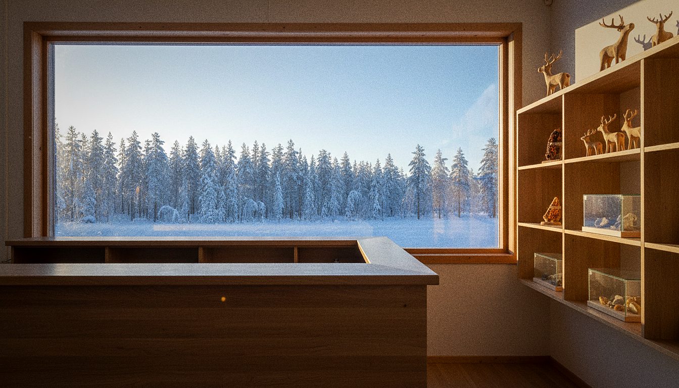 Comptoir d'une agence de location indépendante dans la région de Rovaniemi en hiver